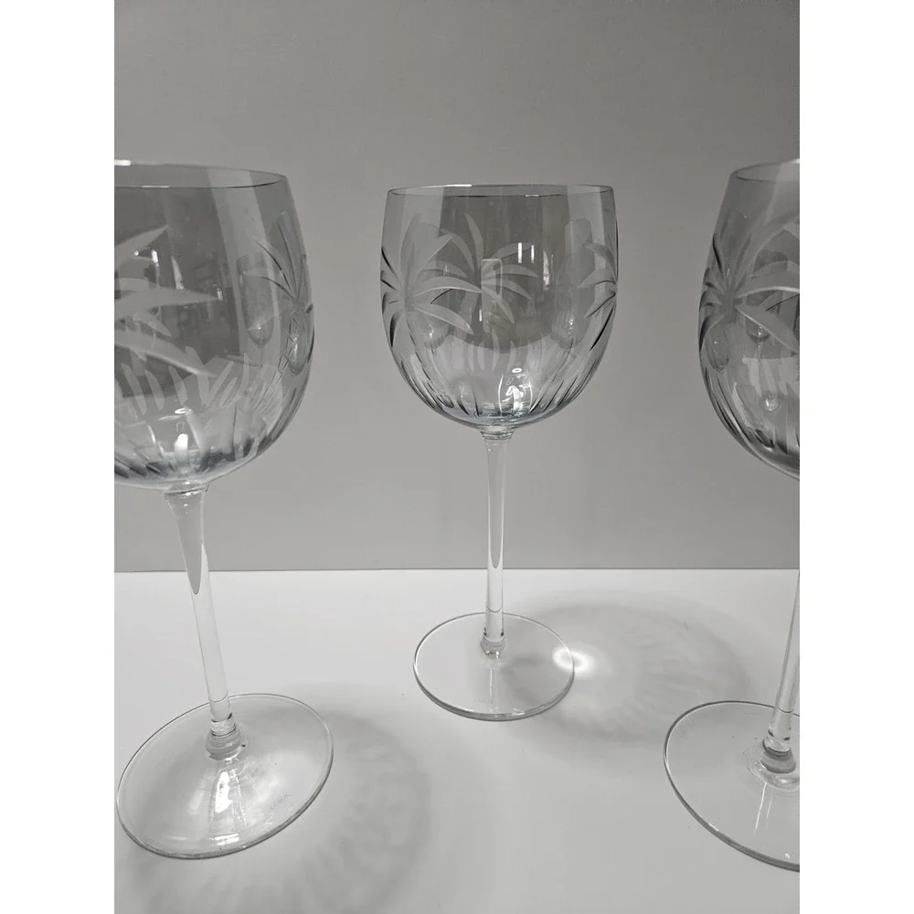 Vintage Lenox British Colonial Scenic Palm Crystal Green Wine Glasses Set Of 3